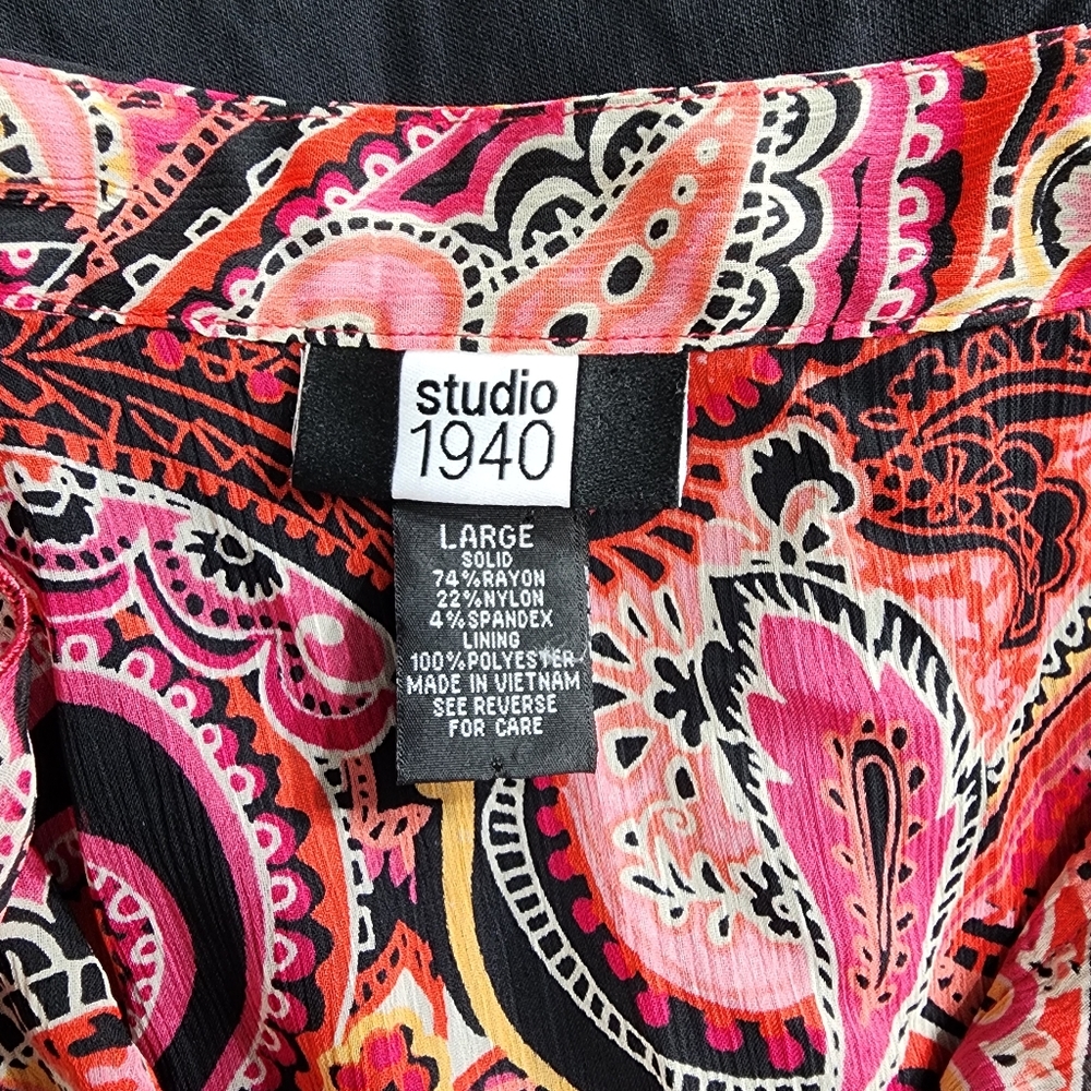 Studio 1940 Sleeveless Black Paisley Shirt Sz Large Business Casual - Picture 11 of 13